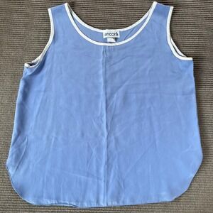 Ancora Womens Periwinkle Blue White Trim Sleeveless Silk Tank Top Size 16